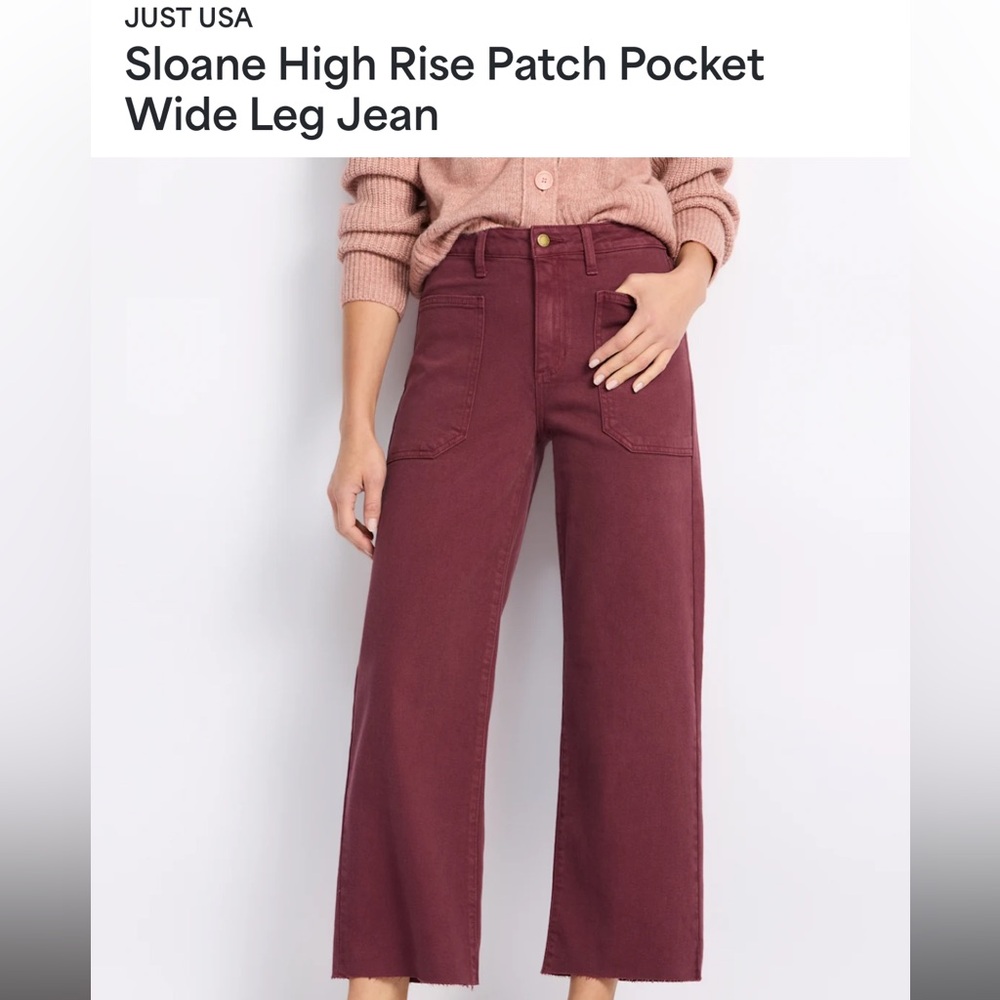 Just USA Denim Maroon Burgundy High Waist Wide Leg Jeans Size 29